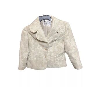 Victor Costa Women 10 Vintage Cream Damask 3/4 Sleeve Blazer
